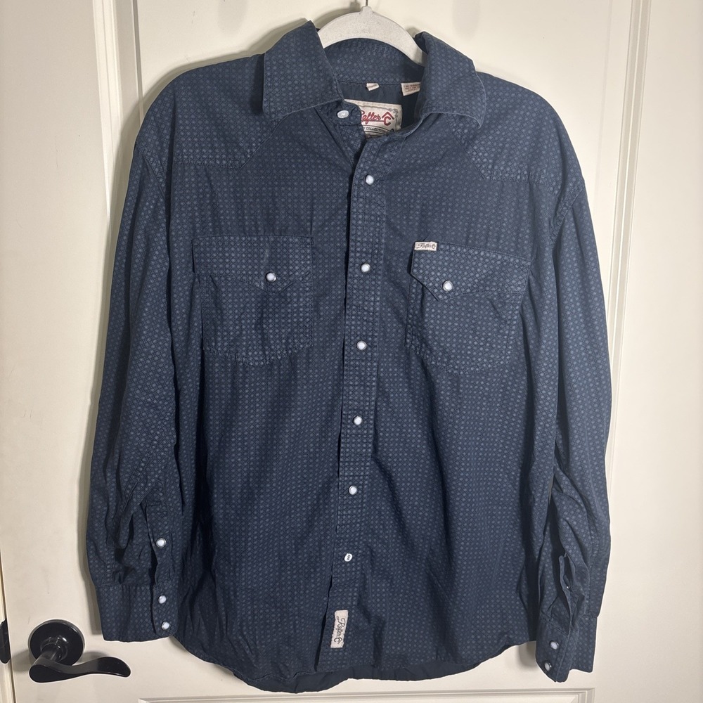 Rafter C Pro Flex 45 Performance Shirt Pearl Snap Men's Large Navy Geometric